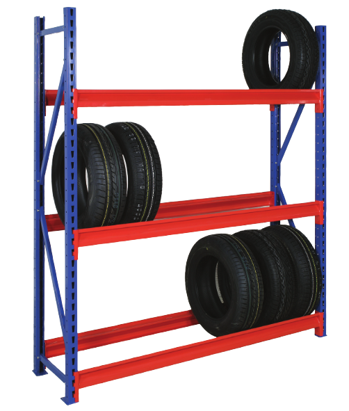Rivet Racking Longspan three tier shelf being used for car tyre storage