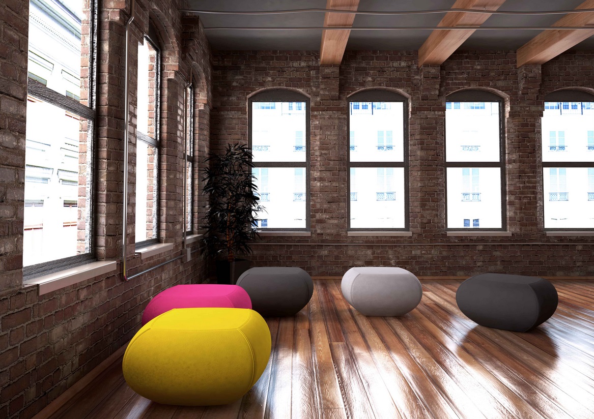 Nugget Breakout Stools shown in various colours shown in a retro office space