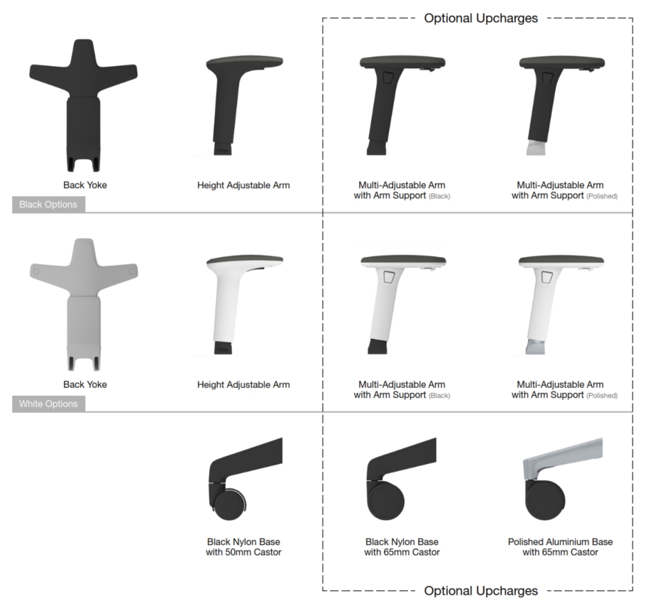 Seren Chair Options - armrests and bases