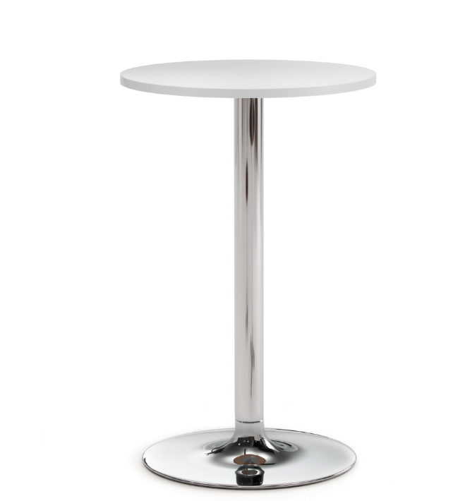 Benny Table BN15/WH/C, High Meeting Table, 600mm Round Top, Round Base - Chrome, Silver or White, Top in a choice of finishes