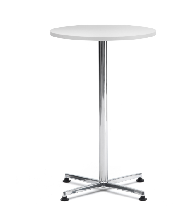 Benny Table BN5/WH/C High Meeting/Poseur Table, 600mm Round Top 4 Star Base - Polished Aluminium, Black or Chrome, Top in a choice of finishes