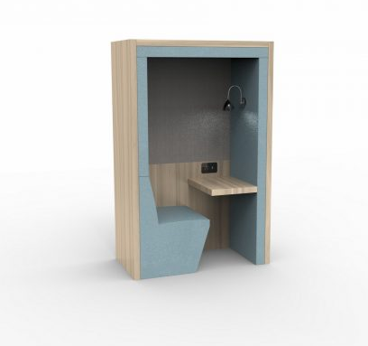 Phone Booth with pale blue fabric interior