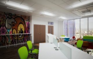 3D Rendered Image Of Office With Graffiti Wall