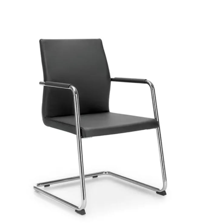 Acos Pro Meeting Chair angled view of chair with cantilver frame with black seat and back