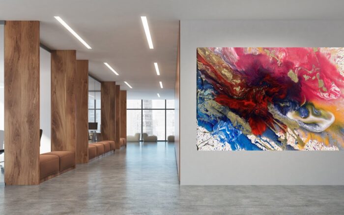 Acoustic Art Panels large speed of light canvas shown on a all in an office reception space