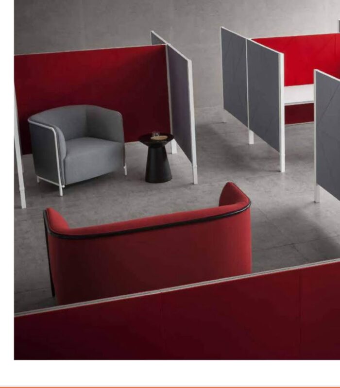Acoustic Panels Diamante grey floor standing panels around soft seating units