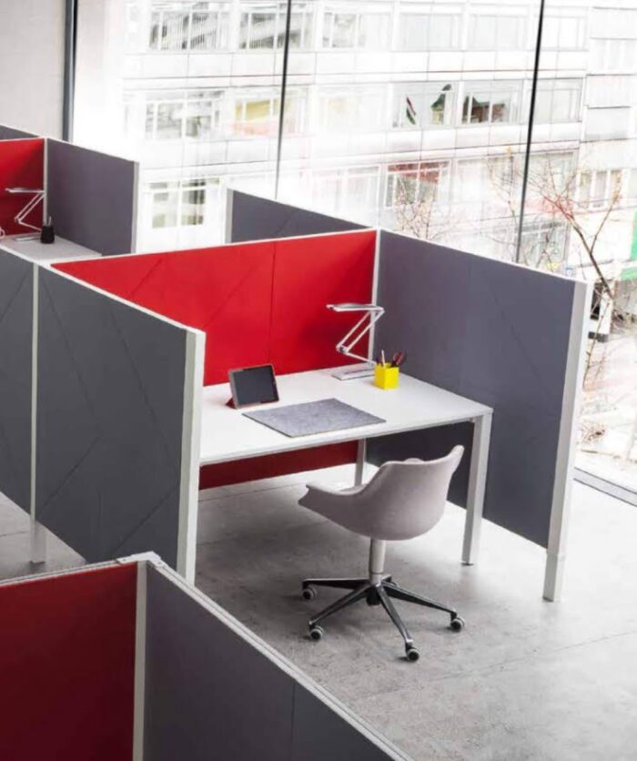 Acoustic Panels Diamante panels used as desk partitions and screens