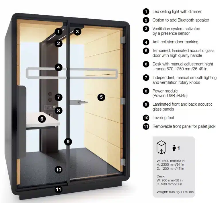 Acoustic Work Pod features and dimensions