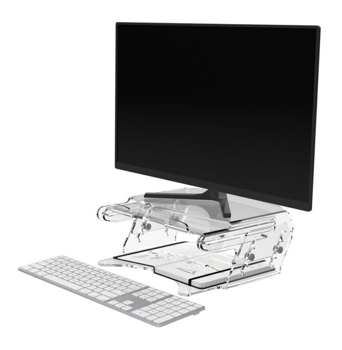 Addit Adjustable Monitor Riser 49.570 shown with monitor and concealed slide away document holder
