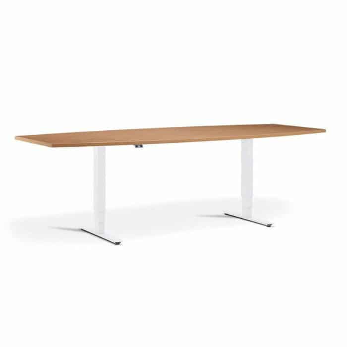 Advance Sit Stand Meeting Table - Barrel Shape - Beech And White