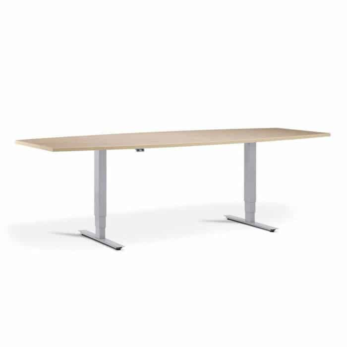 Advance Sit Stand Meeting Table - Barrel Shape - Oak And Silver