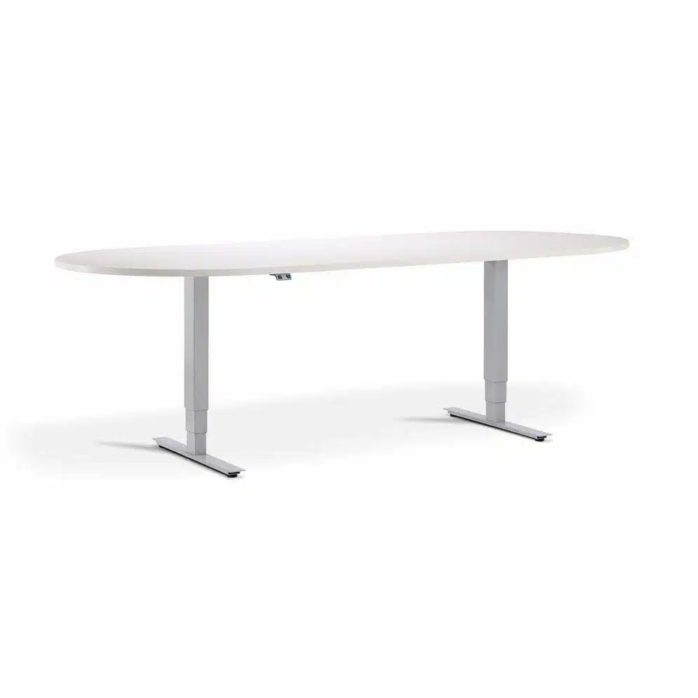 Advance Sit Stand Meeting Table - D End - White And Silver