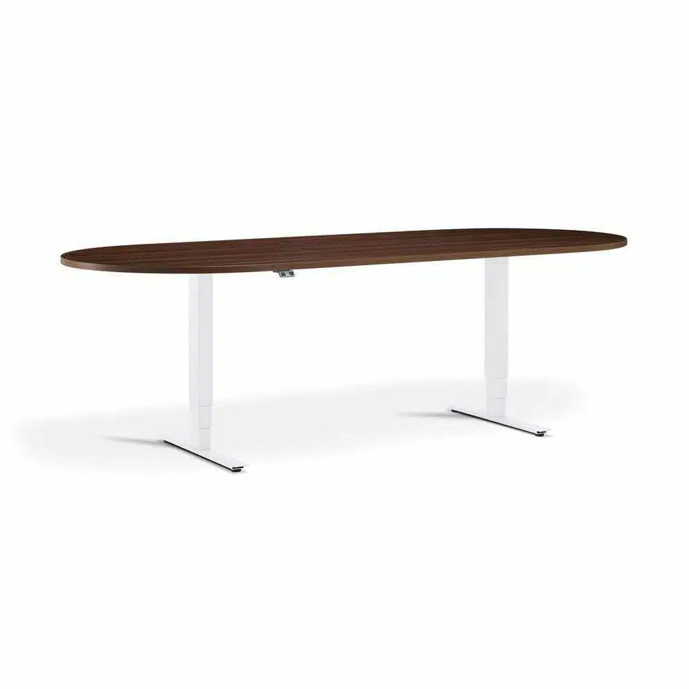 Advance Sit Stand Meeting Table - D End - Walnut And White