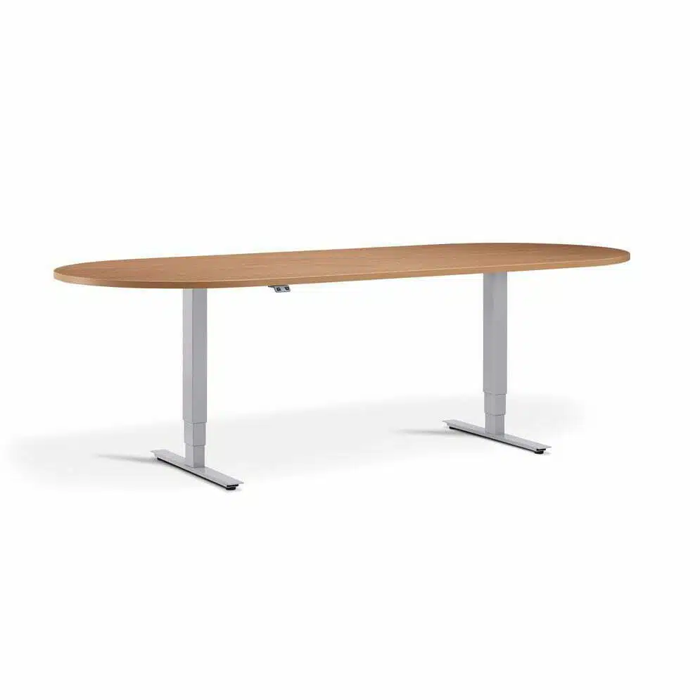 Advance Sit Stand Meeting Table - D End - Beech And Silver