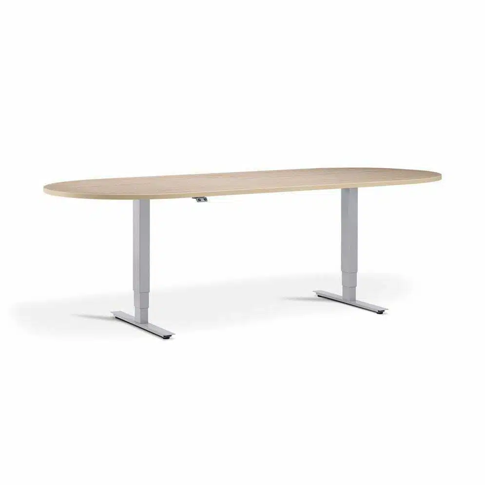 Advance Sit Stand Meeting Table - D End - Oak And Silver
