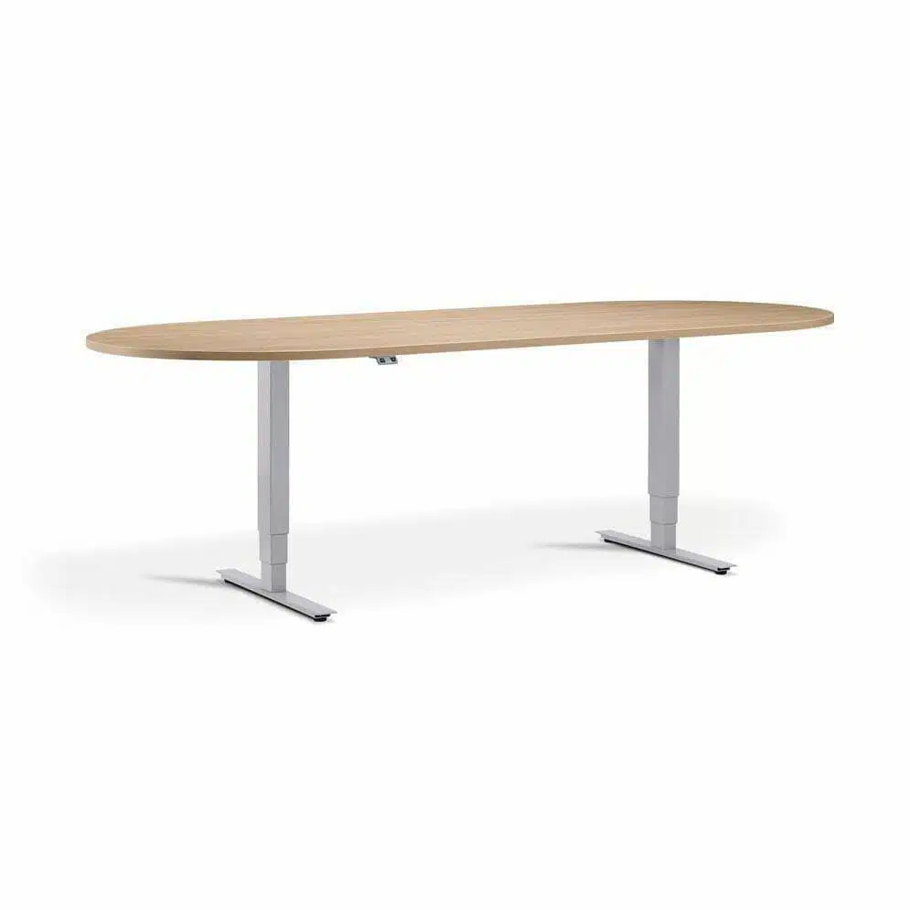 Advance Sit Stand Meeting Table - D End - Maple And Silver