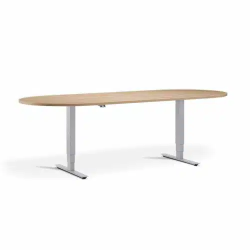 Advance Sit Stand Meeting Table - D End - Maple And Silver