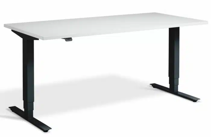 Advance Sit Stand Desk with black frame and white top