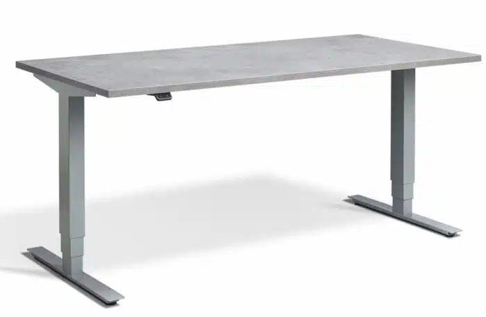 Advance Sit Stand Desk with silver frame and concrete effect top