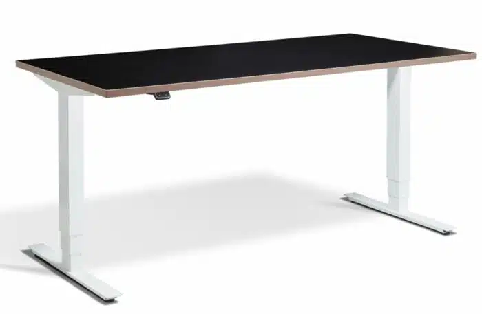 Advance Sit Stand Desk with white frame and black top