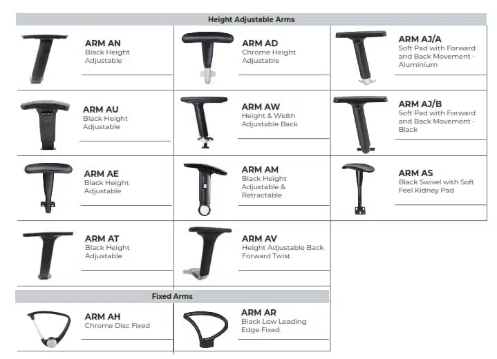 Airo Task Chair armrest options