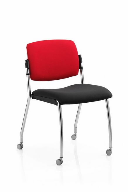 Alina Chair with and upholstered seat and inner back, plastic outer back and a chrome 4 leg frame on castors