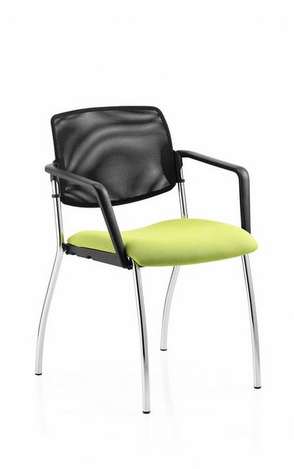 Alina Chair with arms, upholstered seat, mesh back and a chrome 4 leg frame
