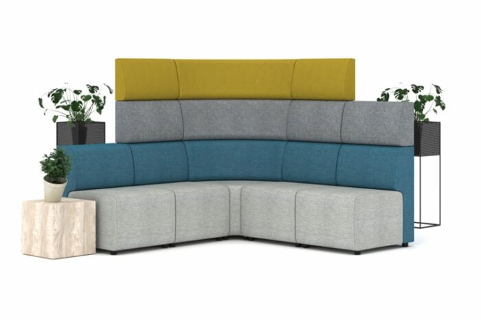 Ally Modular Seating L shape configuration using low back, medium back and high back single seaters