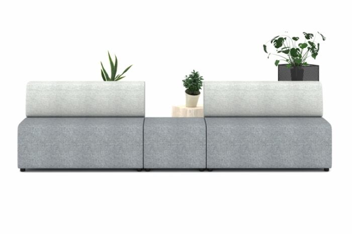 Ally Modular Seating low back two seat sofas with a central square pouffe