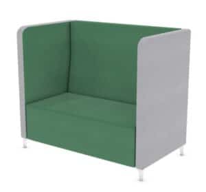 Amity Booth low two seater booth shown with two-tone upholstery and polished chrome feet SEAMLBA