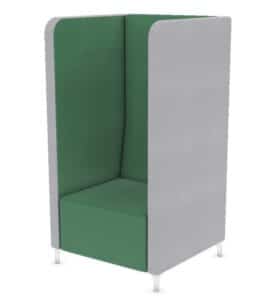 Amity Booth tall single seater booth shown with two-tone upholstery and polished chrome feet SEAMTB1A