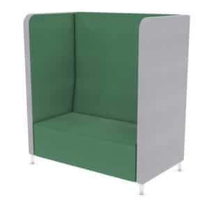 Amity Booth tall two seater booth shown with two-tone upholstery and polished chrome feet SEAMTB2A