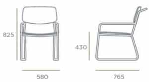 Antalya Chair dimensions for skid base lounge chair with arms ANTLC.A.SK