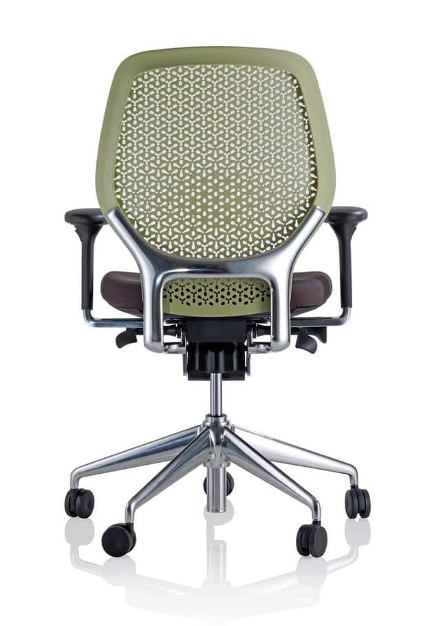 Ara Task Chair rear view of chair with arms and elastomer back in leaf colour