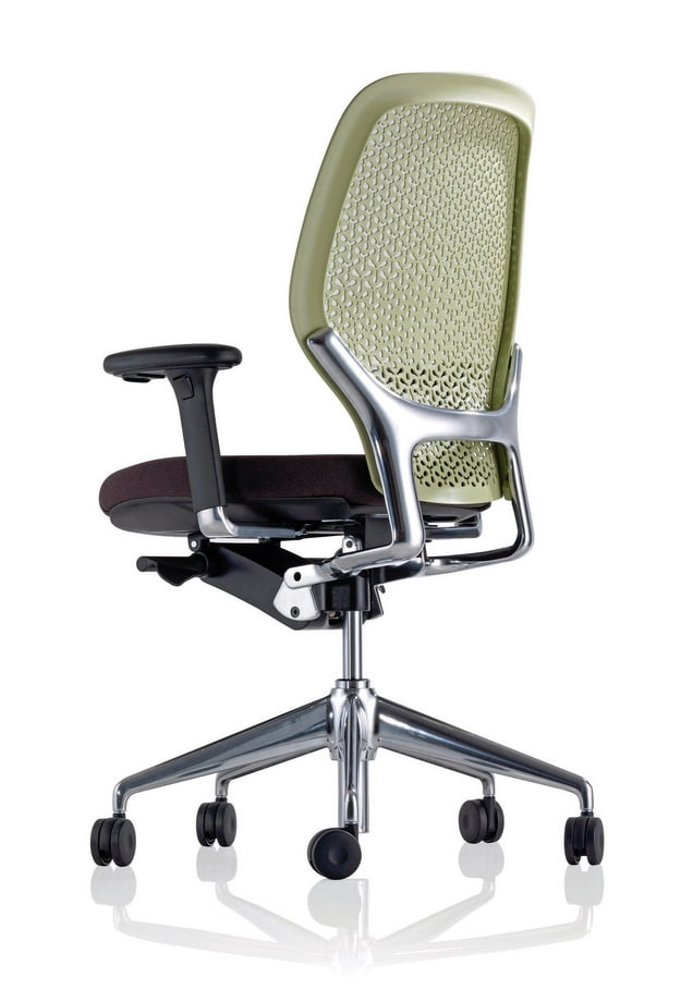 Ara Task Chair side view of chair with arms and elastomer back in leaf colour