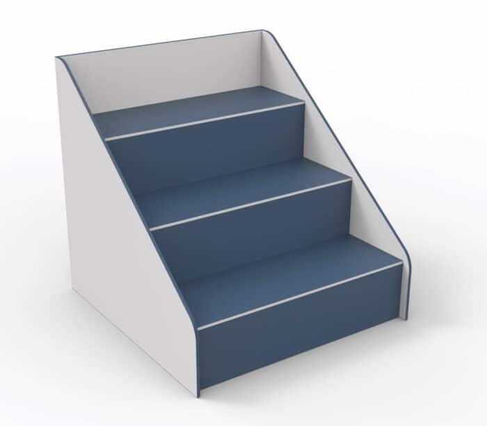 Arena Tiered Seating three tier module with back and side panels in white and seats in blue