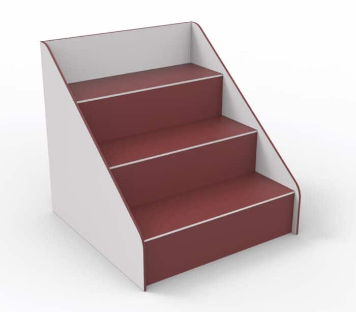 Arena Tiered Seating three tier module with back and side panels in white and seats in red