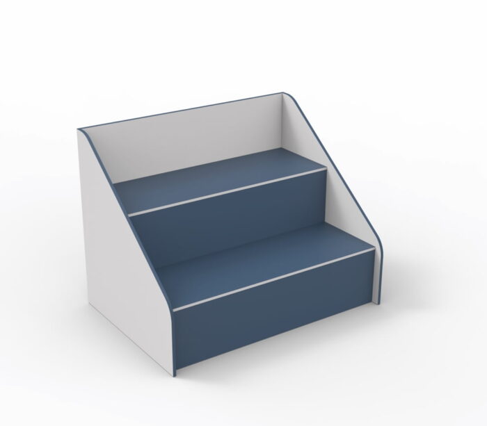 Arena Tiered Seating two tier module with back and side panels in white and seats in blue