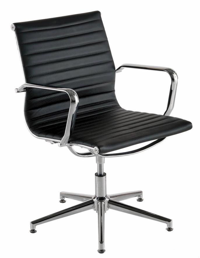 Aria A Executive Chair in black leather with medium back, chrome arms and 5 star base with chrome glides
