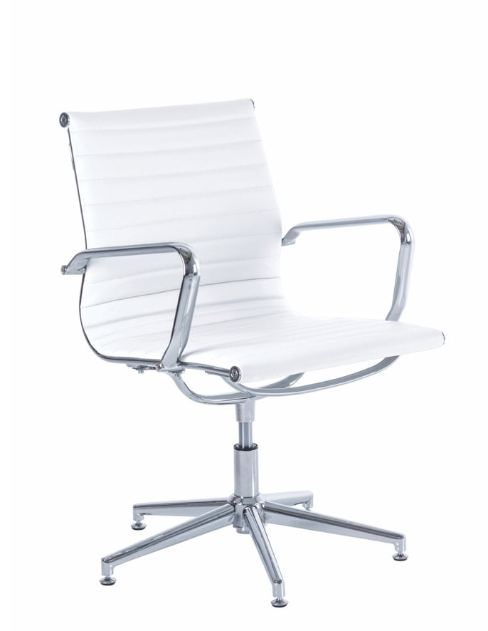 Aria A Executive Chair in white leather with medium back, chrome arms and 5 star base with glides
