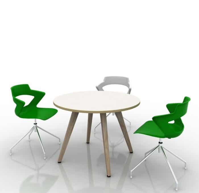 Aria Chair - 3 spider base chairs shown with a Vega Wood circular table