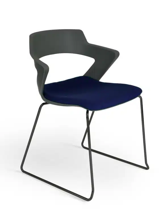 Aria Chair with a sled base, plastic back and upholstered seat