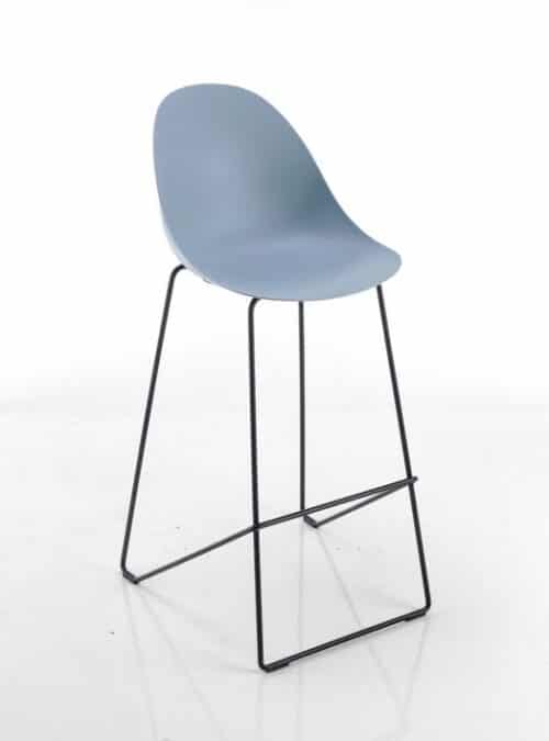 Arris Chair high stool with a blue polypropylene shell, black steel frame and footrest ARRIS STOOL