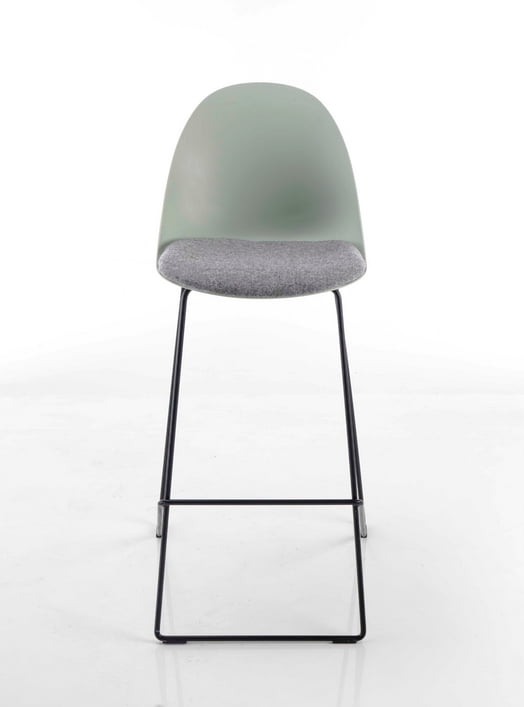 Arris Chair high stool with a green polypropylene shell and upholstered seat, black steel frame and footrest ARRIS STOOL(SP)