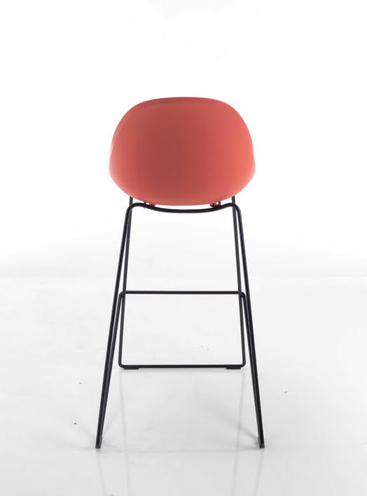 Arris Chair high stool with a red polypropylene shell, black steel frame and footrest ARRIS STOOL