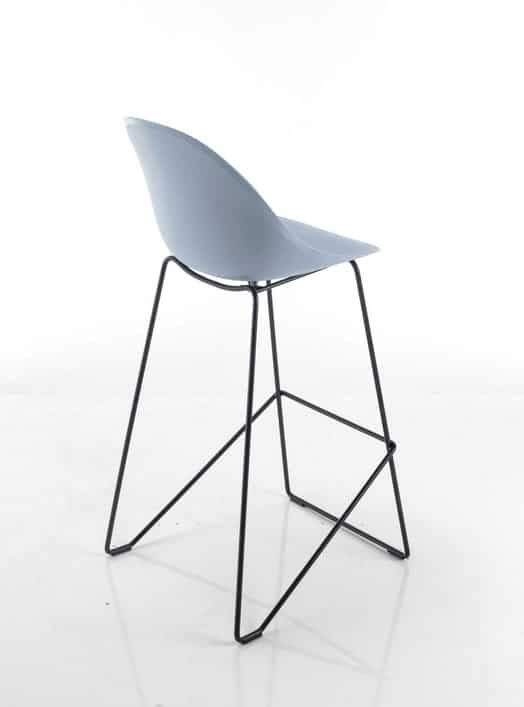 Arris Chair rear view of a high stool with a blue polypropylene shell, black steel frame and footrest ARRIS STOOL