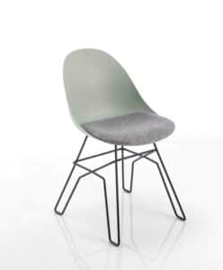 Arris Chair with a green polypropylene shell and upholstered seat, black steel frame ARRIS(SP)