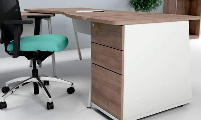 Ascend Desk - double wave desk with a desk return, modesty panels and a three drawer desk high pedestal
