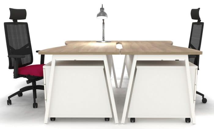 Ascend Desk - two double wave desks shown back to back with pedestals