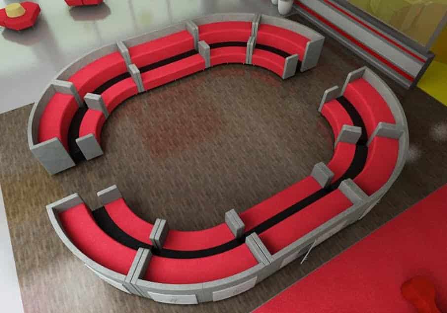 Attune Tiered Seating 2 tier oval configuration shown in a meeting space